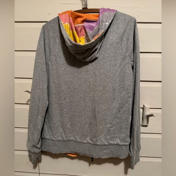 Roxy reversible full zip hoodie Gray with flowers and stripes of yellow orange - Picture 2 of 8